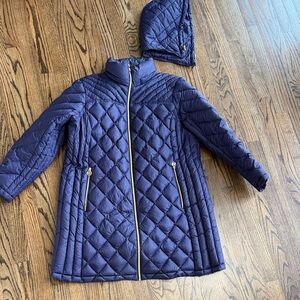 Michael Michael Kors Hooded Packable Down Puffer Coat in dark purple